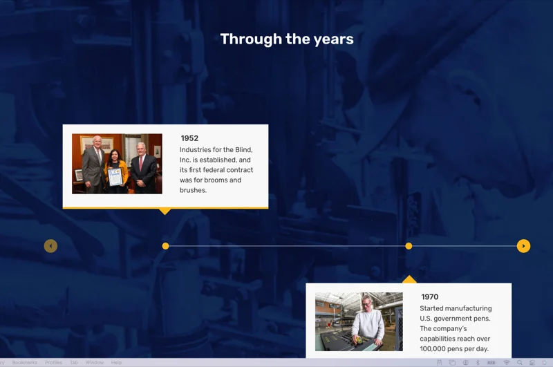 Interactive timeline to navigate through the company history